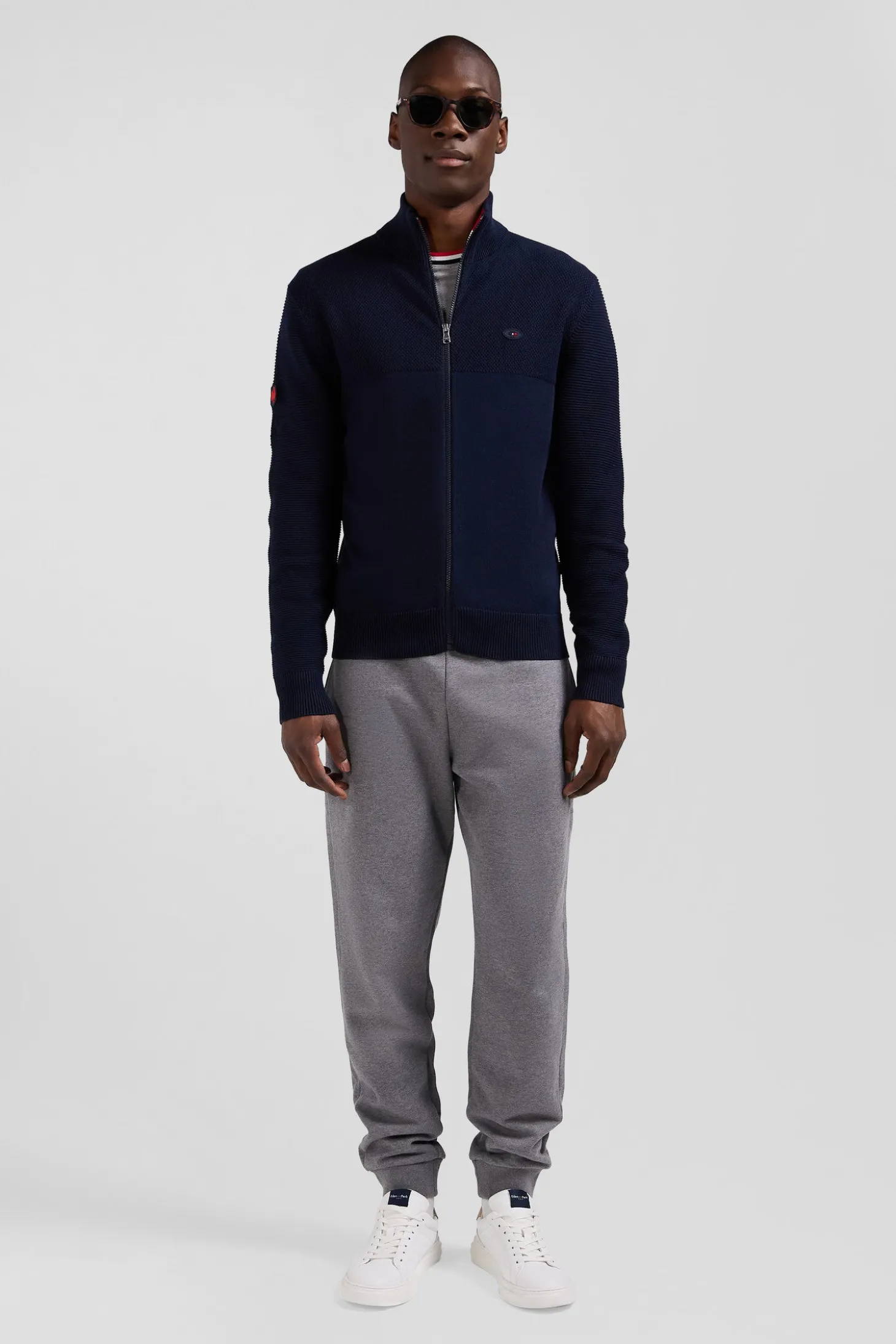 Regular XV de France navy blue cotton zipped cardigan
