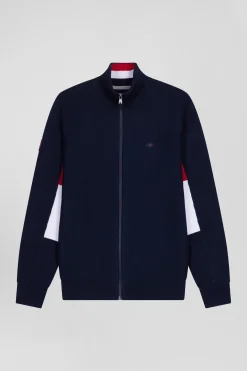 Regular XV de France navy blue cotton zipped cardigan with tricolour details