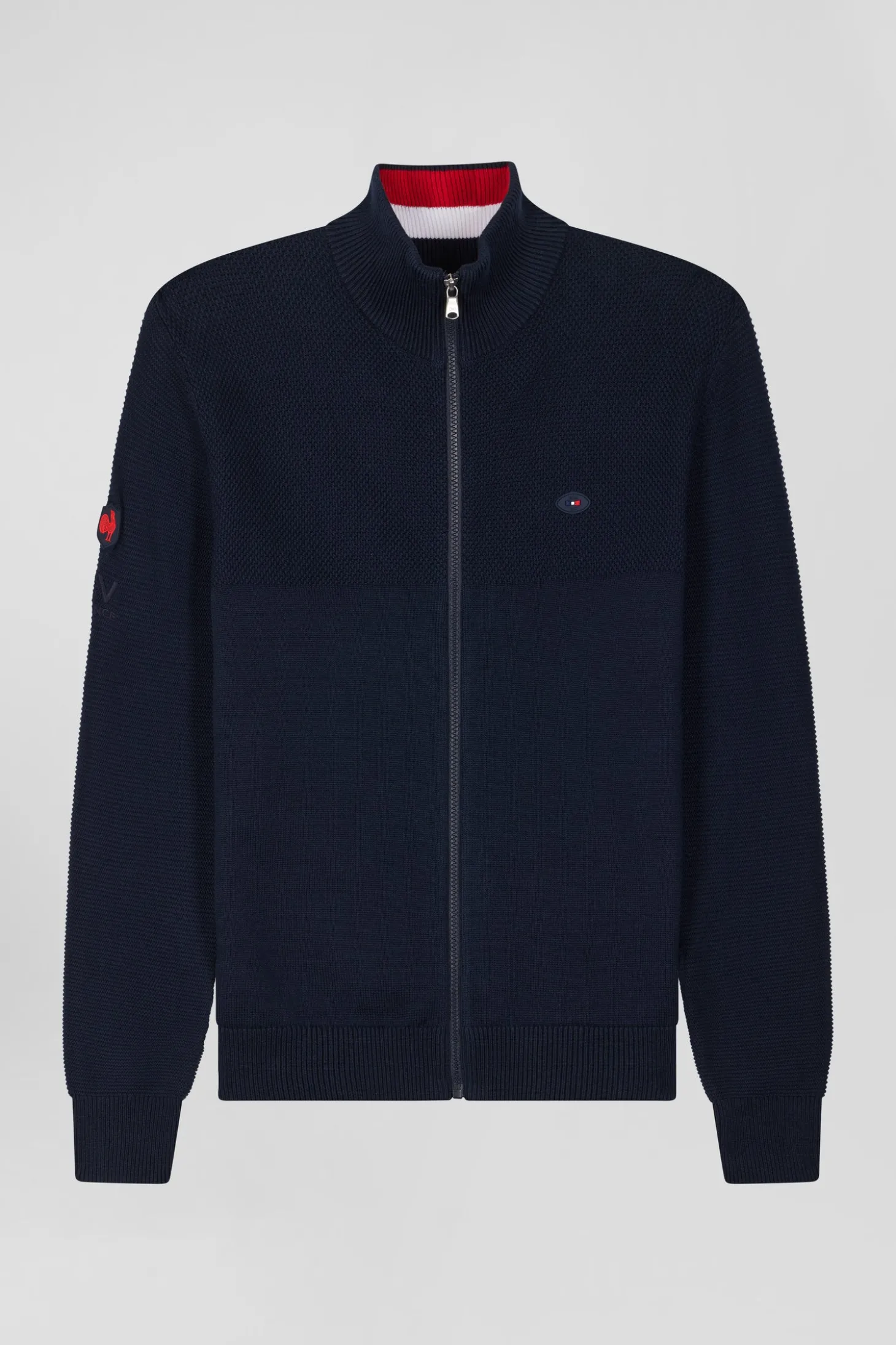 Regular XV de France navy blue cotton zipped cardigan