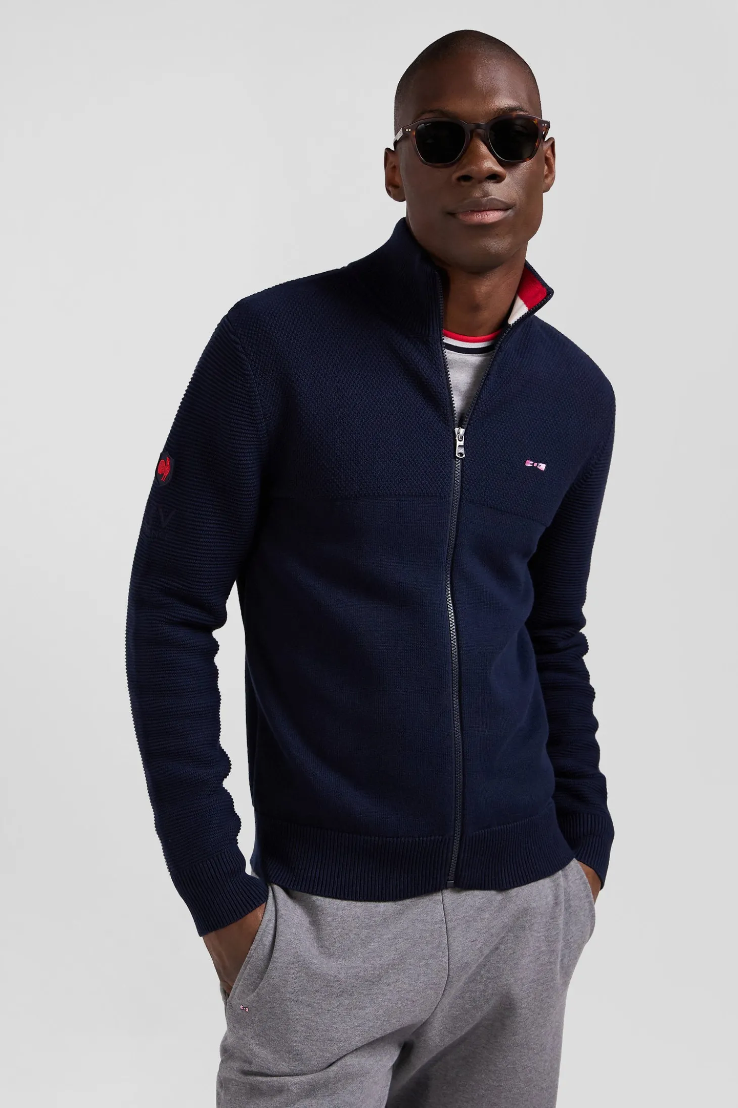 Regular XV de France navy blue cotton zipped cardigan