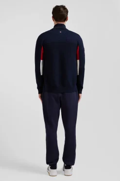 Regular XV de France navy blue cotton zipped cardigan with tricolour details