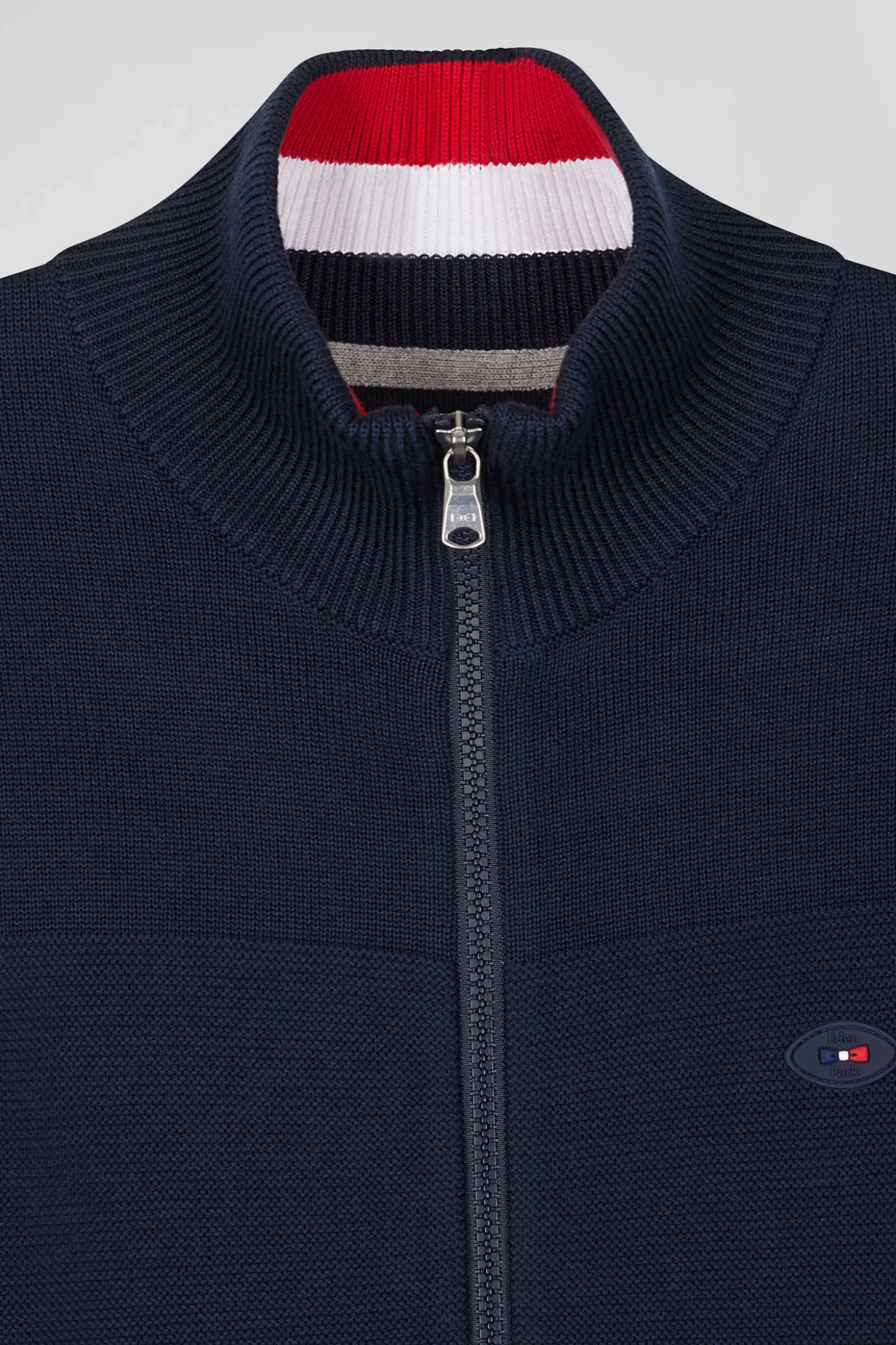 Regular XV de France navy blue cotton zipped cardigan with tricolour details