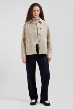 Relax beige mixed cotton overshirt with patch pockets