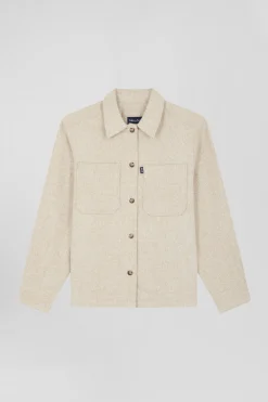 Relax beige mixed cotton overshirt with patch pockets