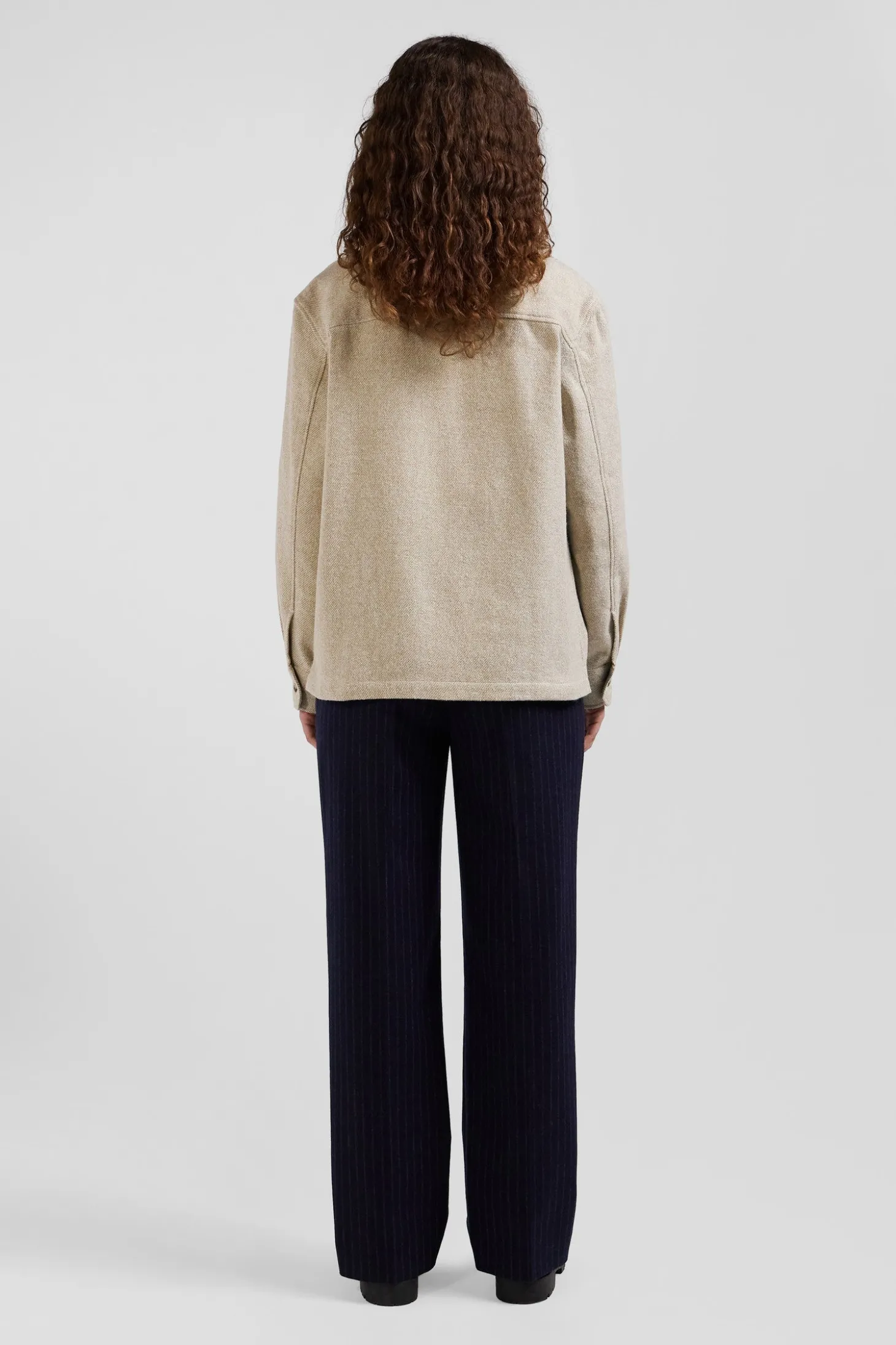 Relax beige mixed cotton overshirt with patch pockets