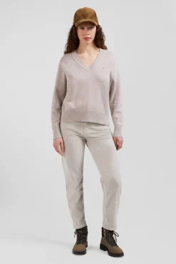 Relax beige wool and cotton V-neck jumper