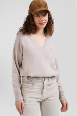 Relax beige wool and cotton V-neck jumper