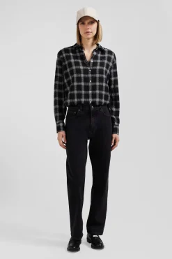 Relax black checked wool and cotton shirt