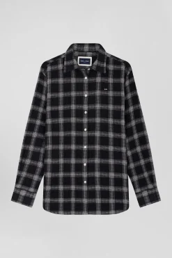 Relax black checked wool and cotton shirt