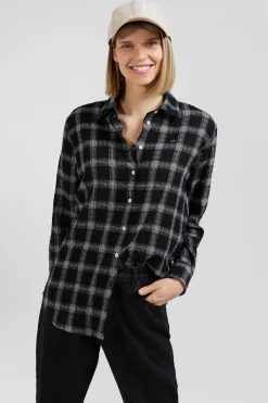 Relax black checked wool and cotton shirt