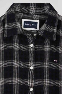 Relax black checked wool and cotton shirt