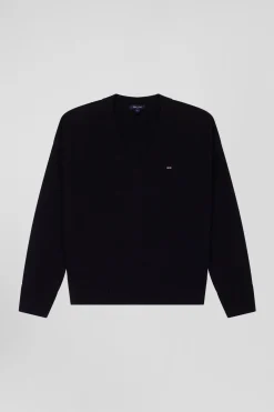 Relax black wool and cotton V-neck jumper