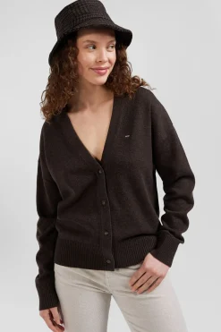 Relax brown blended wool and cotton cardigan
