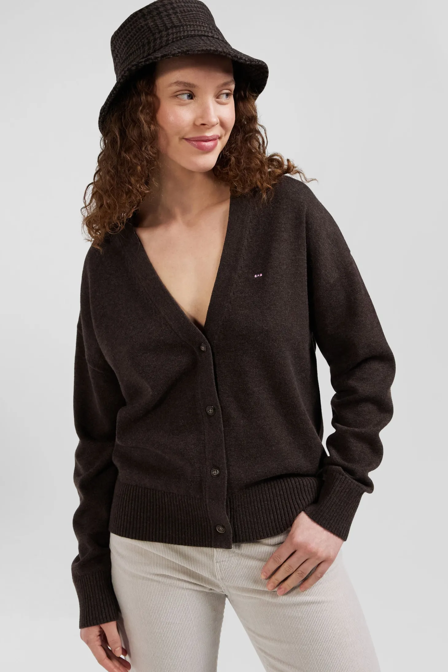 Relax brown blended wool and cotton cardigan