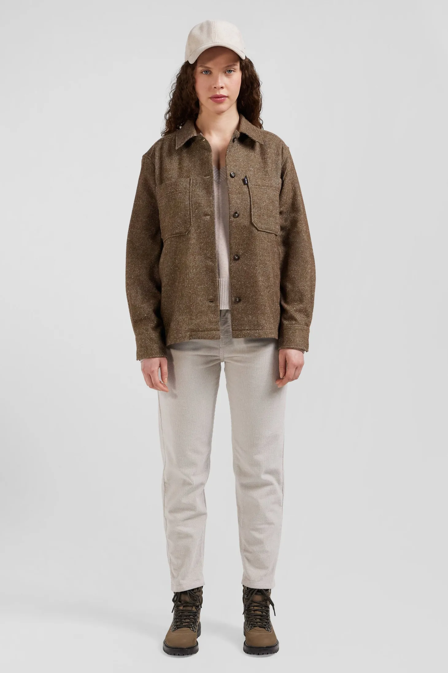 Relax brown mixed cotton overshirt with patch pockets