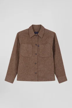 Relax brown mixed cotton overshirt with patch pockets