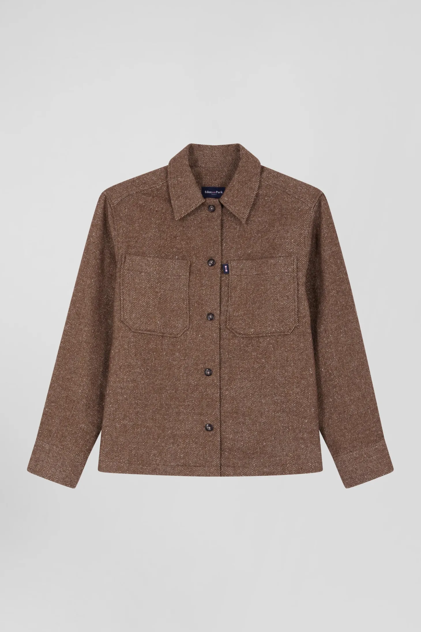 Relax brown mixed cotton overshirt with patch pockets