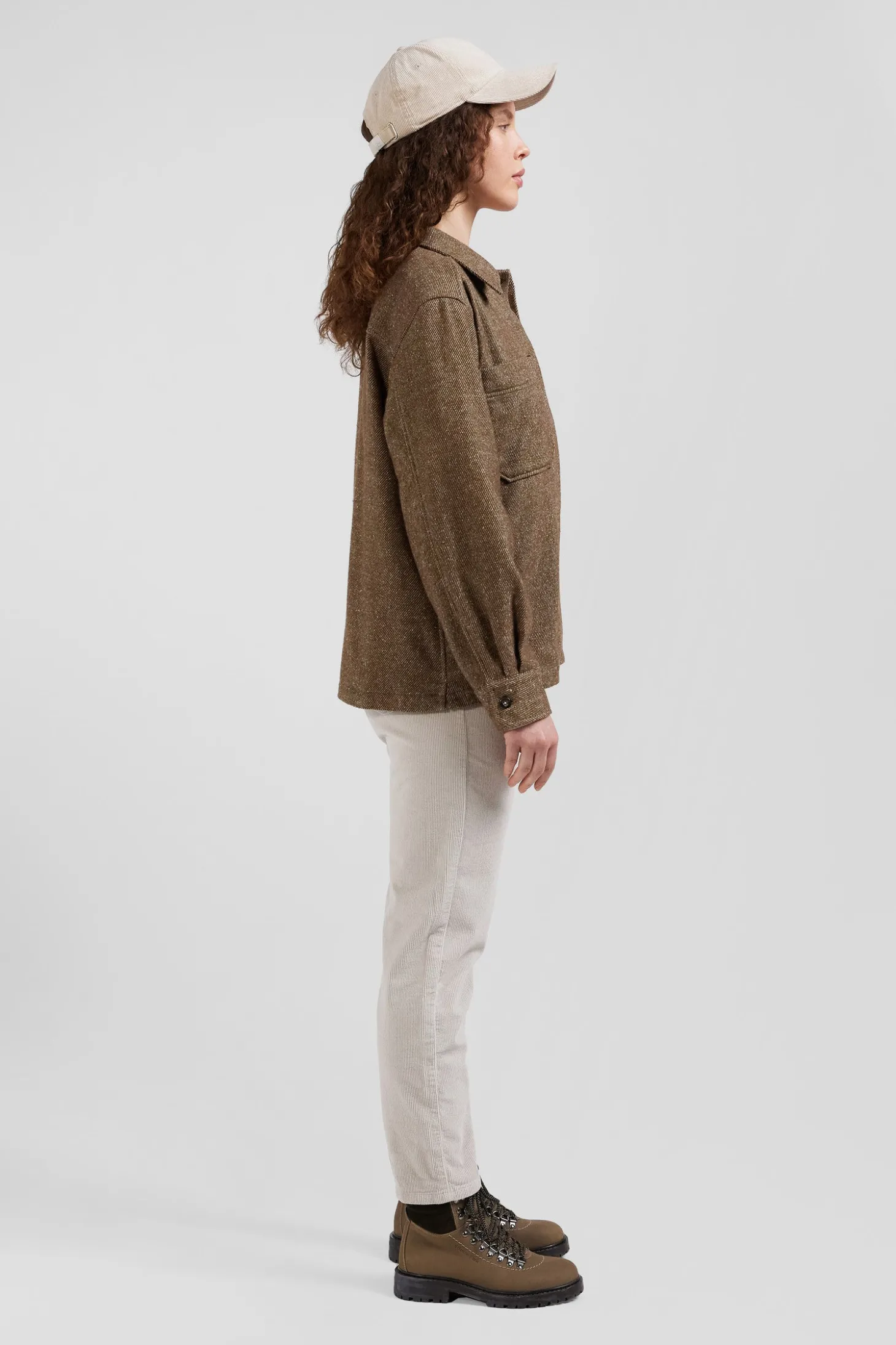 Relax brown mixed cotton overshirt with patch pockets