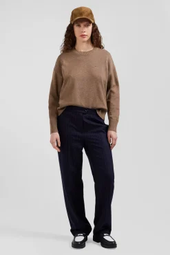 Relax brown wool and cotton crew neck jumper