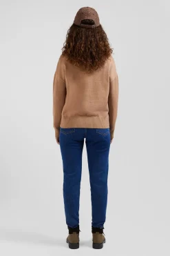 Relax camel wool and cotton V-neck jumper