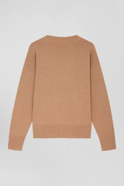 Relax camel wool and cotton V-neck jumper