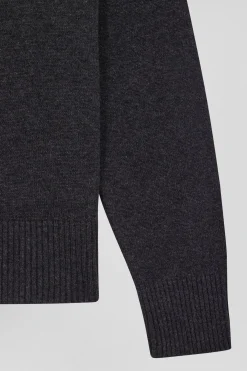 Relax dark grey mottled wool and cotton V-neck jumper