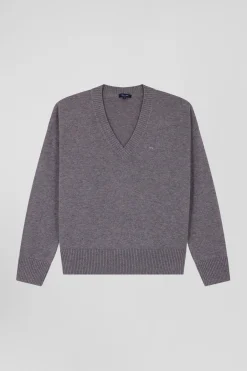 Relax light grey wool and cotton V-neck jumper