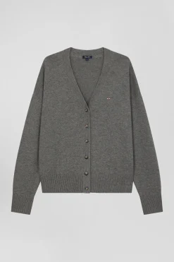 Relax mottled grey blended wool and cotton cardigan