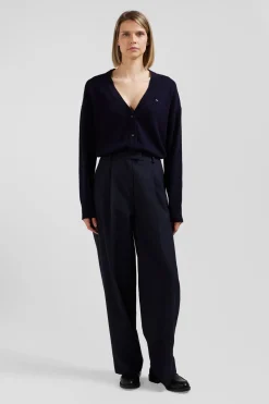 Relax navy blue blended wool and cotton cardigan