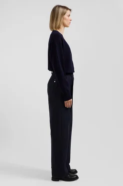 Relax navy blue blended wool and cotton cardigan