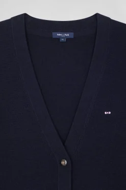 Relax navy blue blended wool and cotton cardigan