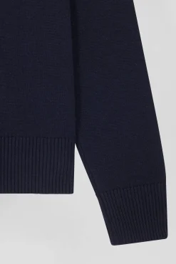 Relax navy blue blended wool and cotton cardigan