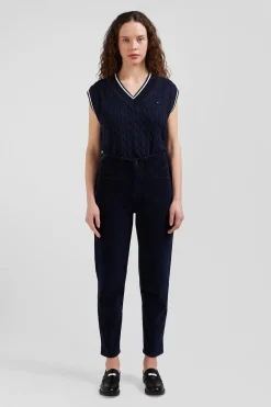 Relax navy cable-knit cotton V-neck sleeveless jumper