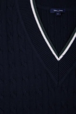 Relax navy cable-knit cotton V-neck sleeveless jumper