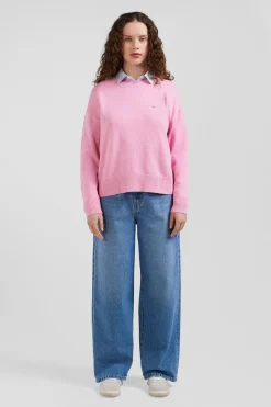 Relax pink wool and cotton crew neck jumper