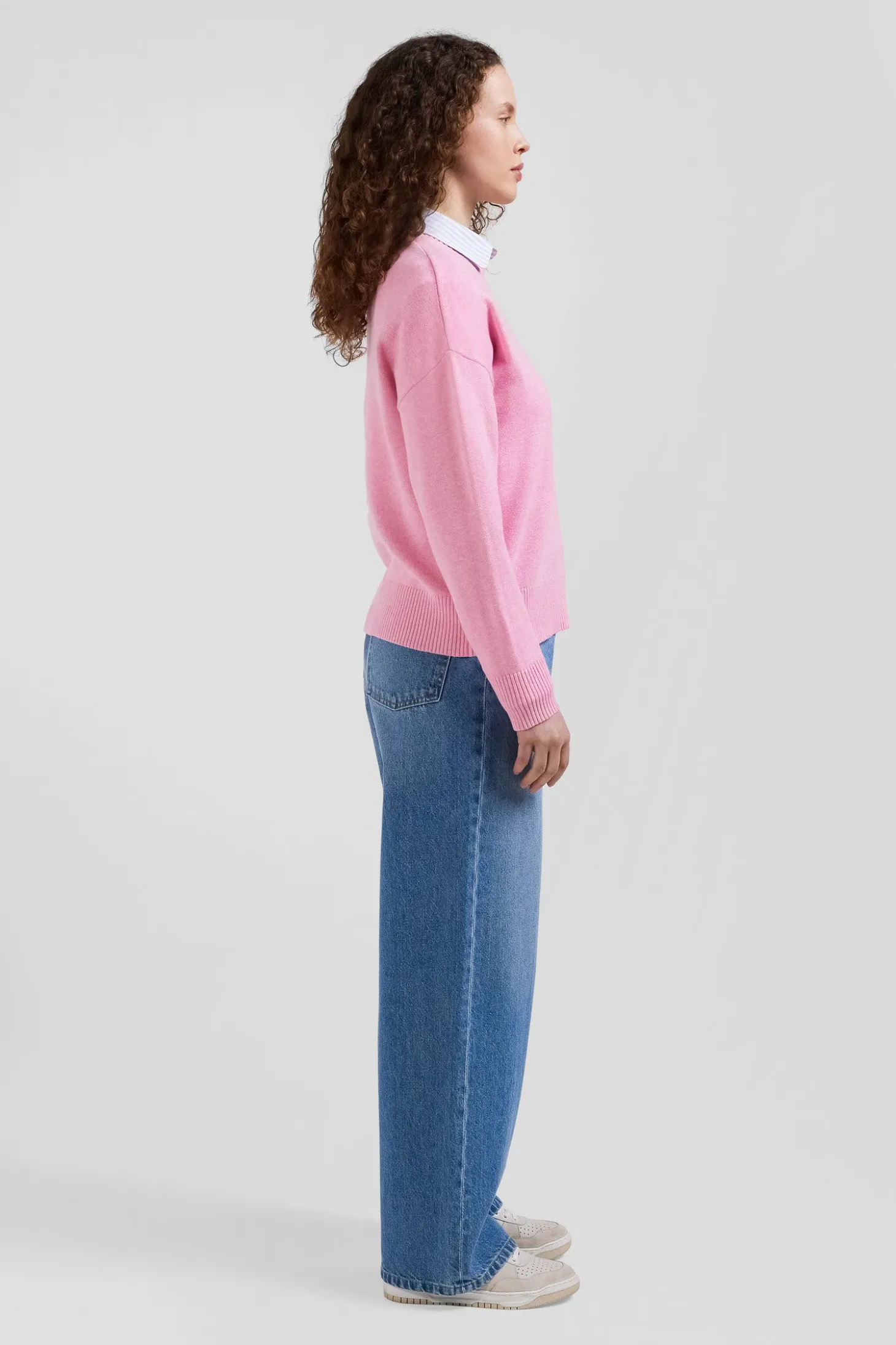 Relax pink wool and cotton crew neck jumper