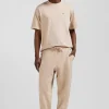 Relax unisex beige brushed cotton fleece jogging bottoms