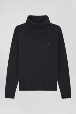 Relaxed anthracite grey wool and cotton turtleneck jumper