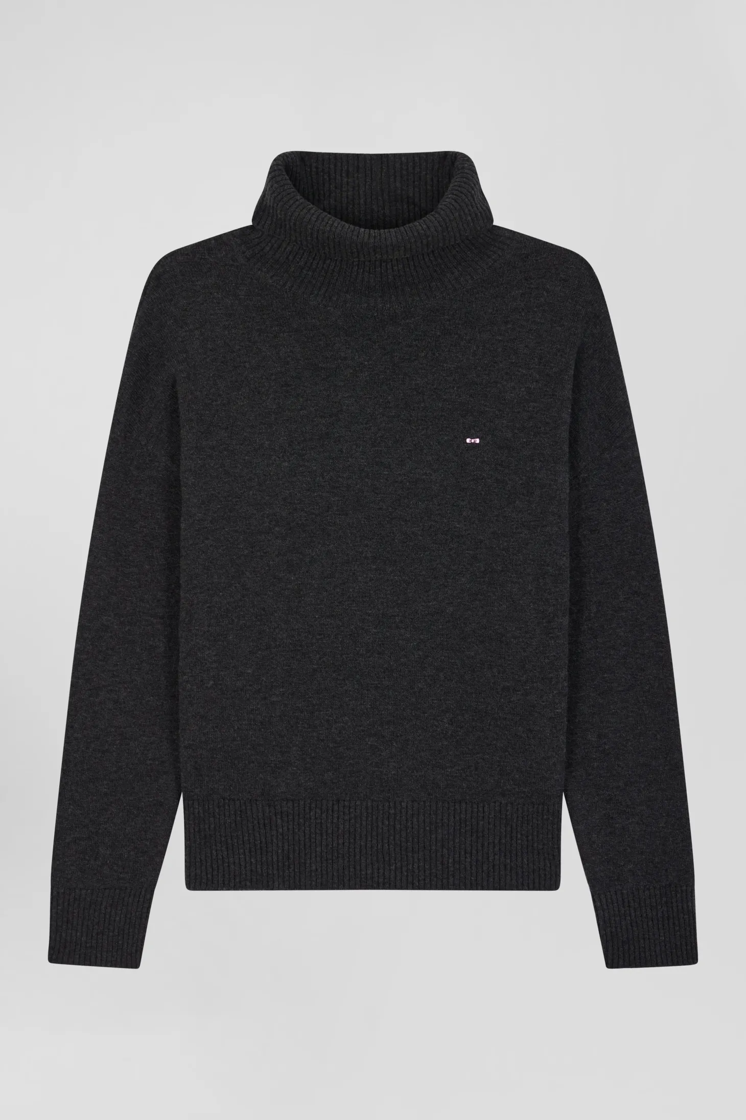 Relaxed anthracite grey wool and cotton turtleneck jumper