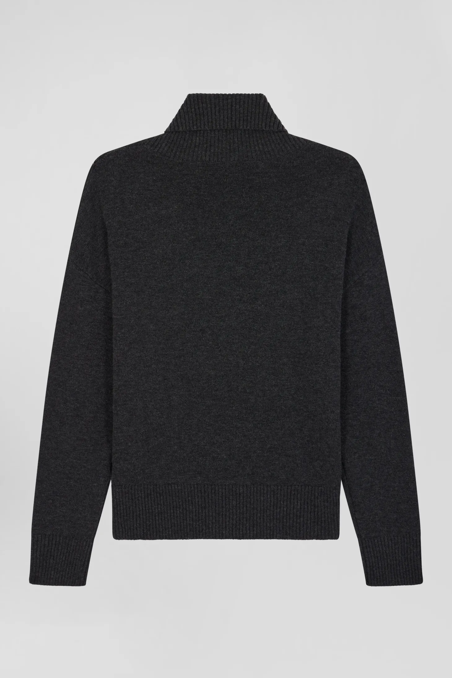 Relaxed anthracite grey wool and cotton turtleneck jumper