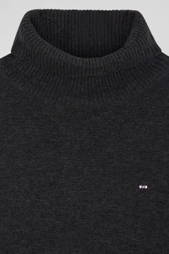 Relaxed anthracite grey wool and cotton turtleneck jumper