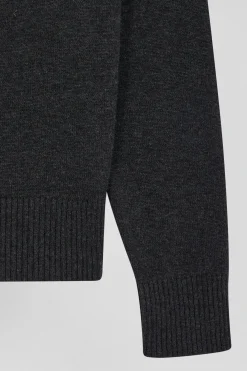 Relaxed anthracite grey wool and cotton turtleneck jumper