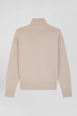 Relaxed beige wool and cotton turtleneck jumper