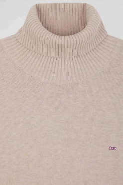 Relaxed beige wool and cotton turtleneck jumper