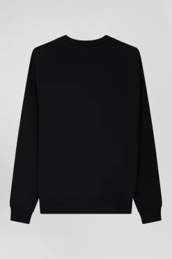 Relaxed black cotton sweatshirt with velvet flocked print