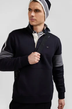 Relaxed black cotton sweatshirt with rugby shirt collar