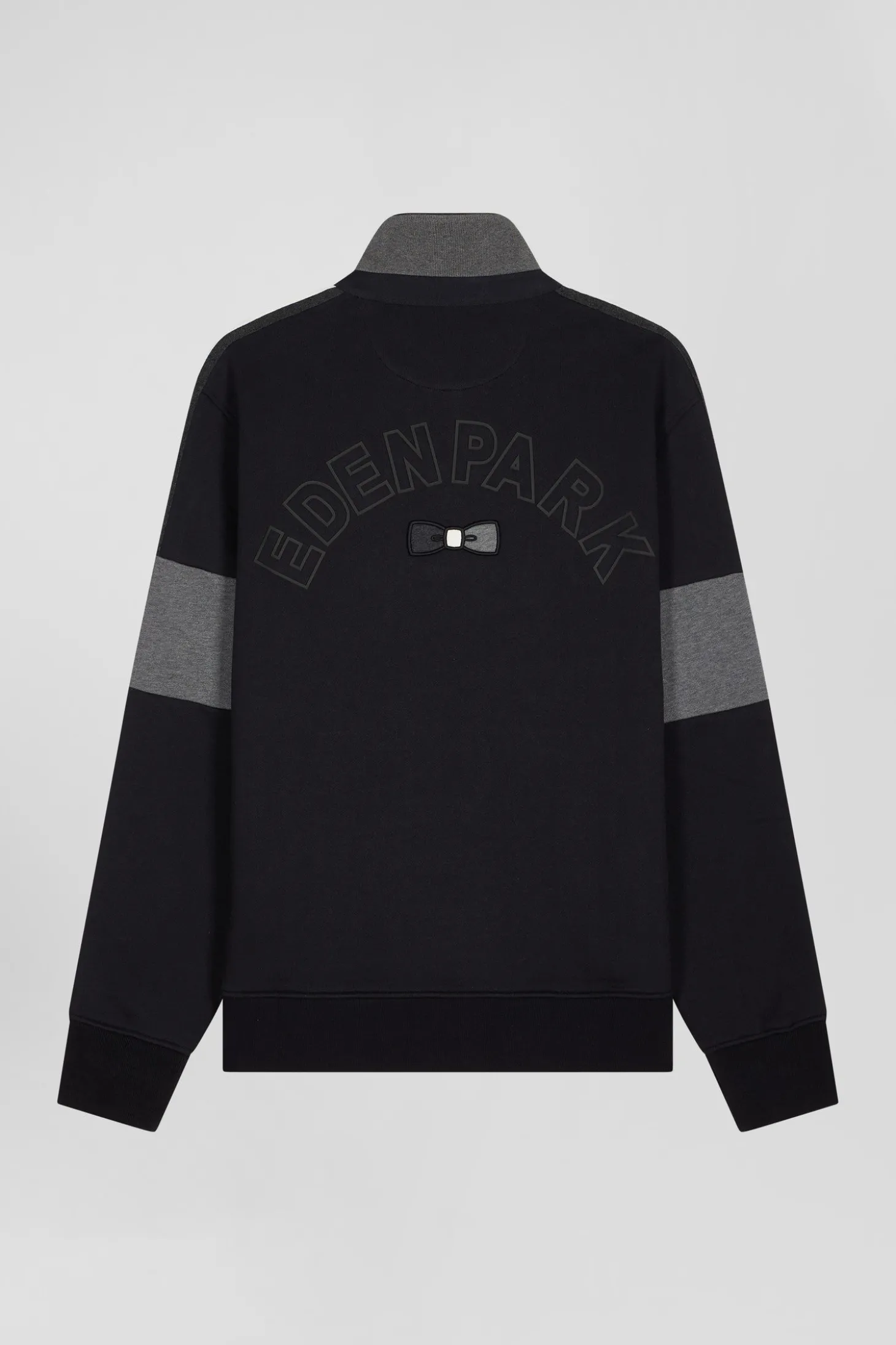 Relaxed black cotton sweatshirt with rugby shirt collar