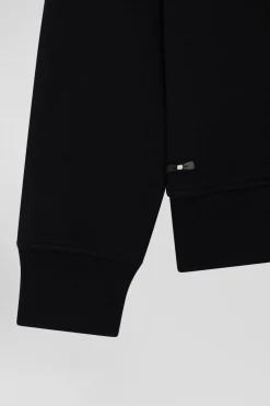 Relaxed black cotton sweatshirt with velvet flocked print