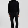 Relaxed black wool and cotton turtleneck jumper