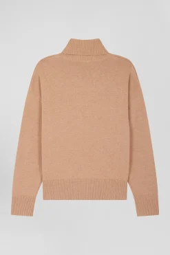Relaxed brown wool and cotton turtleneck jumper